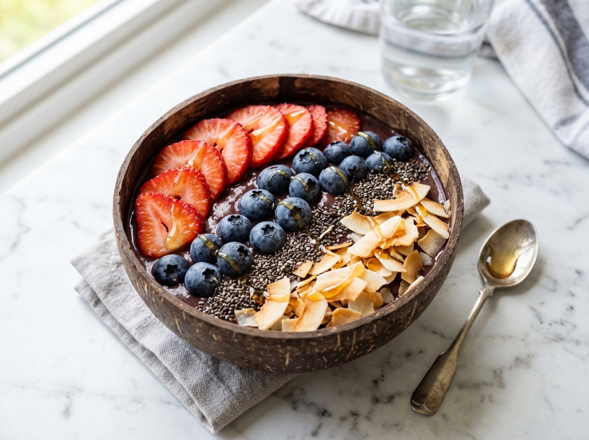Bol d'açaï boréal avec fruits frais du Québec