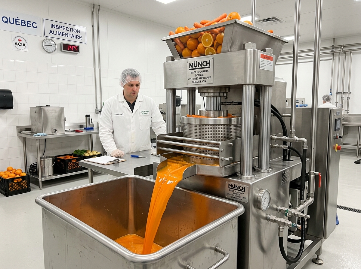 Presse hydraulique industrielle en inox certifiée MAPAQ à Brossard