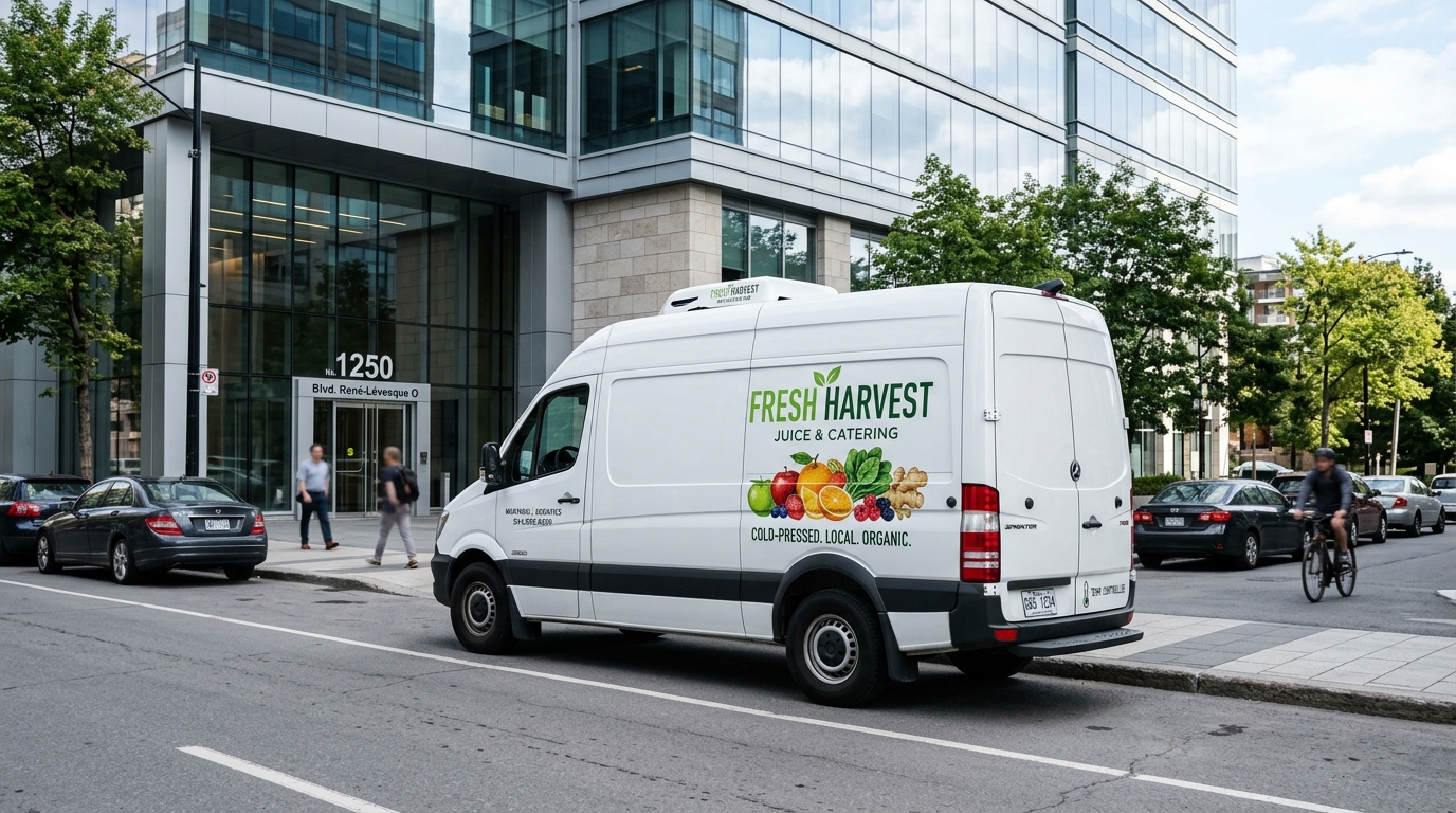 Fourgon de livraison réfrigéré pour traiteur de jus santé à Montréal
