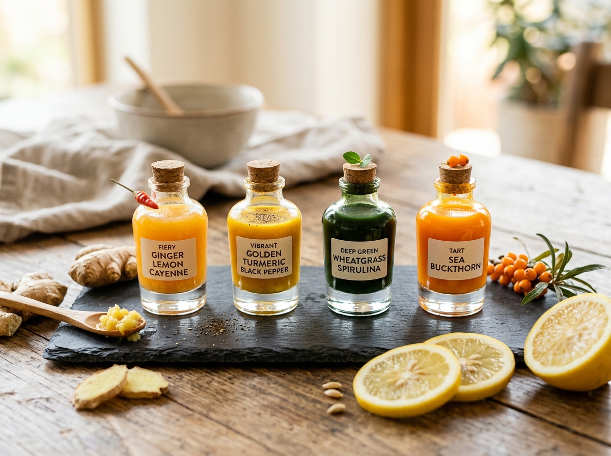Shots de gingembre curcuma et jus de légumes frais